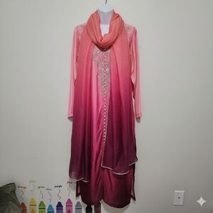 Pink and Purple Ombre Dress with Scarf